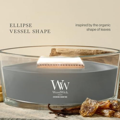 WoodWick Evening Bonfire Holiday Candle Gifts for Women and Men, 16 oz Ellipse Candle with Crackling Wick - color: Evening Bonfire, size: 16oz