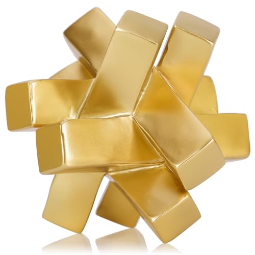 Gold Knot Decor Knick Knacks for Shelves - Geometric Sculpture Statue Modern Decorative Objects for Minimalist Bookcase, Tv Stand, Coffee Table & Entrance Decor