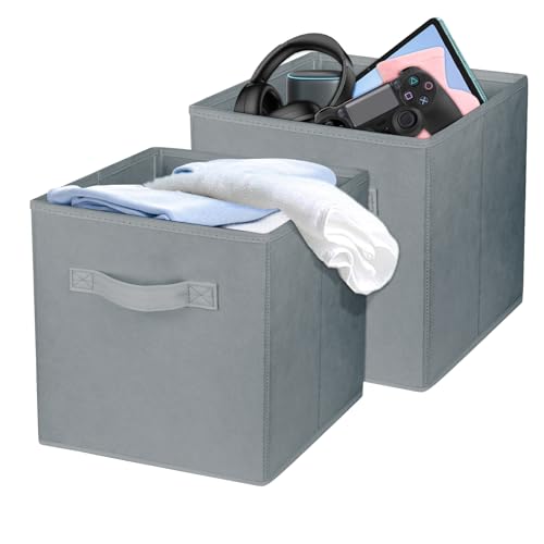 2 Pcs Storage Cubes, 10.5 Inch Collapsible Storage Bins, Fabric Foldable Bins for Organization, Durable Storage Bins for Closet, Shelves, Offices (Grey) | [Grey] [For Organization, Durable Storage Bins for Closet, Shelves, Offices] - color: Grey