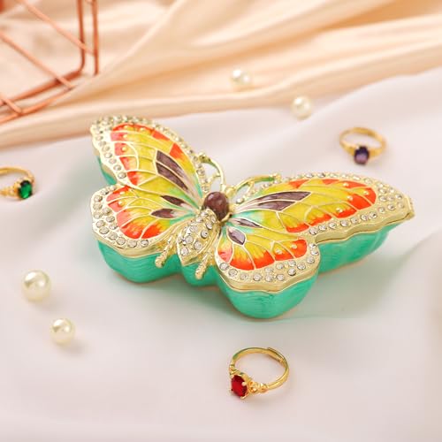 QIFU Hand Painted Colorul butterfly Style Enamel Trinket Box Hinged, Elegant Jewelry Box to Store Jewelry in Style - style: Butterfly