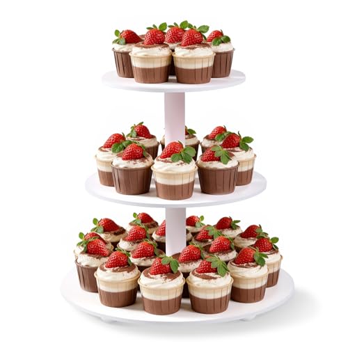 VIVIRBIEN 3-Tier Wood Cupcake Stand: 12in White Round stand for cupcake | Holds up to 33 Cupcakes-Easy to Assemble with Instruction-Tiered Cake Stand-Ideal For Wedding/Party/Birthday/Home Decor