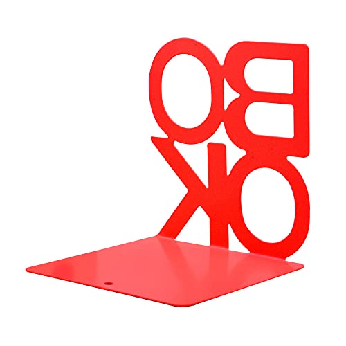 Decorative Book Ends, Metal Bookends Nonskid Heavy Duty Book Ends Shelves Office, Library Office Home,1 Pair (Red)