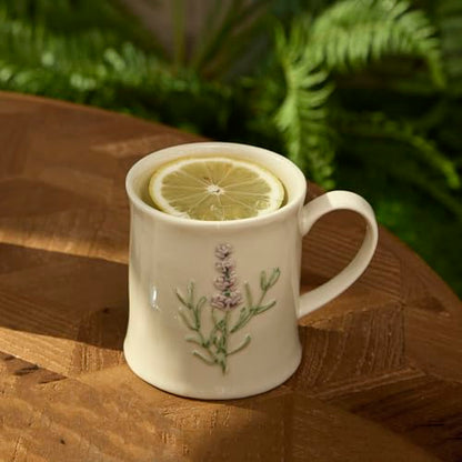 Artisanal Handcrafted Ceramic Mug with Sage Botanical Design - 10oz Off-White Stoneware Coffee Cup, Elegant Purple Sage Pattern, Dishwasher Safe, Comfort Grip Handle for Daily Use - color: Sage-1 Pack