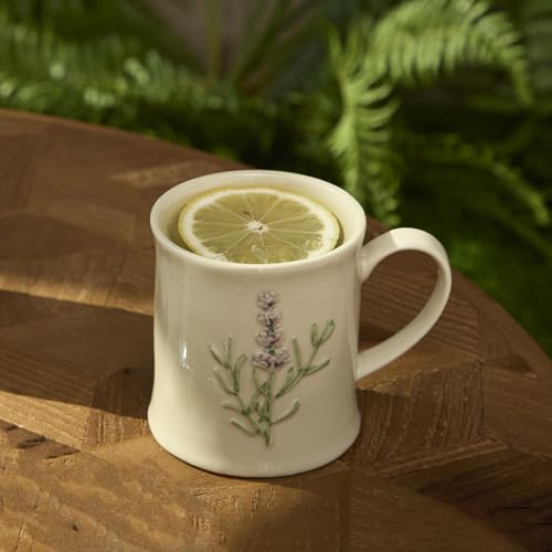 Artisanal Handcrafted Ceramic Mug with Sage Botanical Design - 10oz Off-White Stoneware Coffee Cup, Elegant Purple Sage Pattern, Dishwasher Safe, Comfort Grip Handle for Daily Use-4pack - color: Sage-4 Pack
