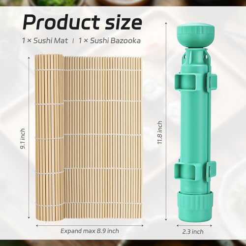 Sushi Making Kit, Upgraded 11.8 Inches Sushi Roller, Sushi Bazooka Easy Made Sushi, Sushi Rolling Mat Sushi Maker Sushi Kit - color: Cyan