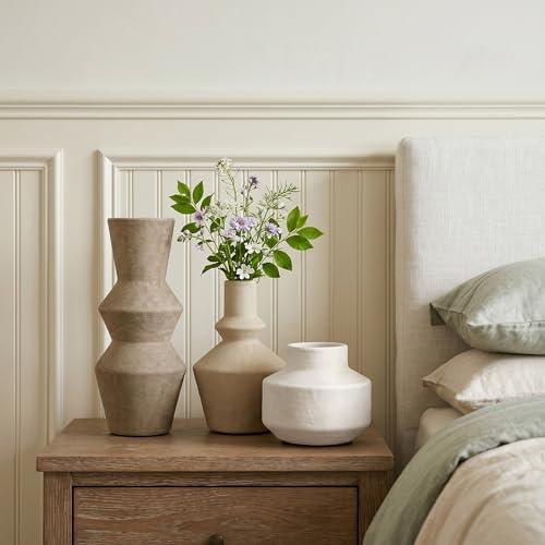 DREAMLOOM Modern Modern Ceramic Vase Set of 3, Rust | Funnel Shaped, Farmhouse Rustic, Pampas Grass, Home Decor, Living Room Bedroom Kitchen Shelf Centerpiece - color: Rust Red Combo - Funnel-shaped