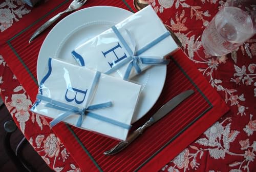 Stxy's Monogram Guest Towels, 40 Lettered Hand Towels - Navy Blue Letter 'S', Decorative Scalloped Monogrammed Paper Napkins, Blue and White Disposable Dinner Napkins for Bathroom, S Gifts - style: S