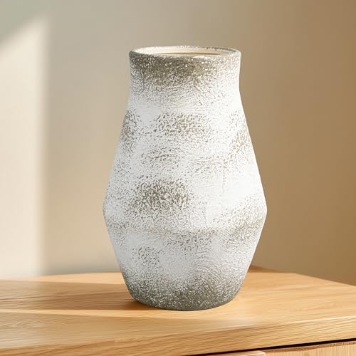 Grey Rustic Ceramic Vase, 11 Inch | Farmhouse Stone Pottery Flower Vase for Pampas Grass, Living Room, Kitchen, Bedroom and Shelf Decor - color: Rustic Gray, size: 11 inch