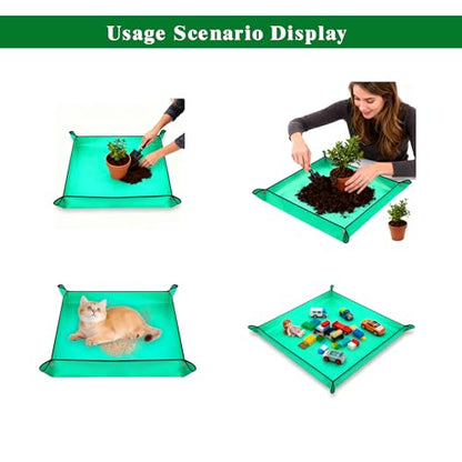 3Packs Repotting Mat, 26.8x26.8 Inch Thickened High Density PE Waterproof | Gardening Tray for Plant Transplanting, Portable Foldable Potting Soil Mat with Storage Bag for Indoor Outdoor Plant Care