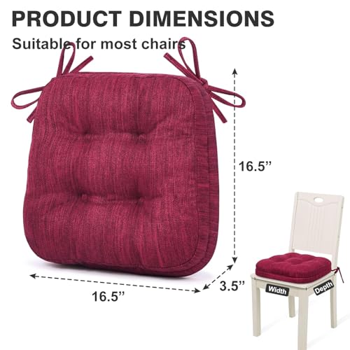 Shinnwa Dining Chair Cushions Set of 4, Dual-Layer Memory Foam Kitchen Chair Cushions, Patented Design Seat Pads with Ties, 16.5 x 16.5 x 3.5in, 4 Pack, Burgundy - color: Burgundy, size: 4 Count (Pack of 1)