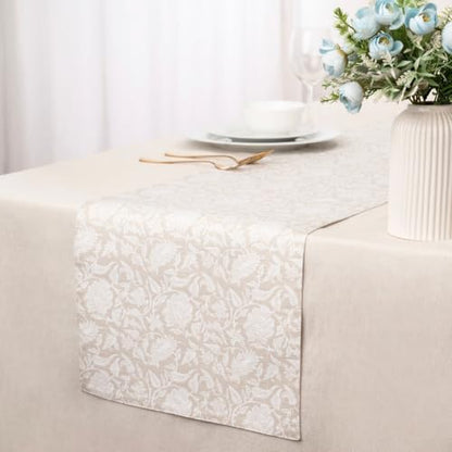 100% Cotton Table Runner 72x13 Inch, Reversible Printed Table Runner, Durable & Elegant for Dining Table, Wedding, Restaurant, Oeko-TEX Certified - Beige - color: Floral Printed Beige