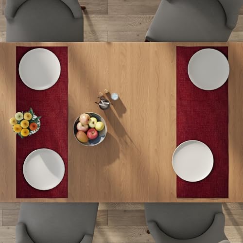 Encasa XO Table Runner 2 Seater, Soft Chenille 13"x36" | Scarlet Red, Woven Rib Texture | Machine Washable | Colorfast & Shrink Resistant | Durable Polyester Yarns - color: Scarlet Red, size: 13x36 in