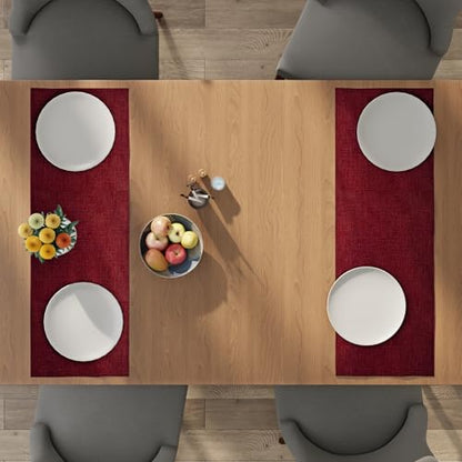 Encasa XO Table Runner 2 Seater, Soft Chenille 13"x36" | Scarlet Red, Woven Rib Texture | Machine Washable | Colorfast & Shrink Resistant | Durable Polyester Yarns - color: Scarlet Red, size: 13x36 in