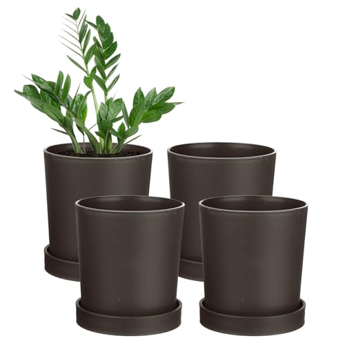 M METERXITY 4-Pack Plant Pots, 4.5 Inch Plastic Flower Pots with Drainage Holes for Cactus/Succulents Pot/Small Plants/Home/Garden, Planters for Indoor Plants [Coffee] - color: Coffee, size: Diameter 4.5 Inch