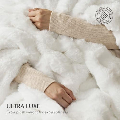 Faux Rabbit Fur Bubble Throw Blanket, 60"x80", Bright White | Ultra Soft, Luxury Faux Rabbit Fur Throw, Thick Warm Bubble Blanket, Cozy Fluffy Reversible, for Bed, Couch, Chair, Sofa - color: Bright White, size: 60"x80"