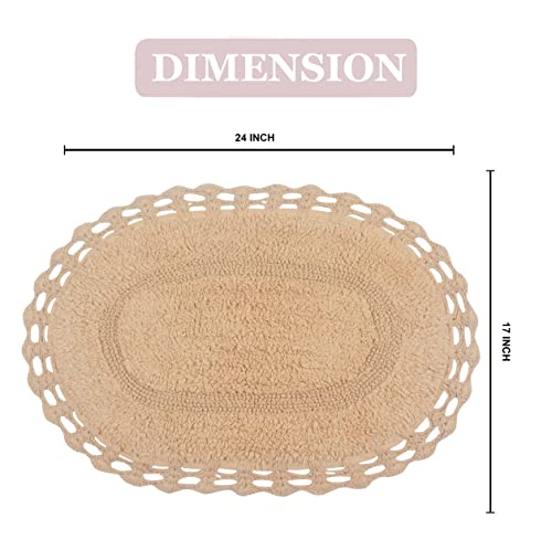 Home Weavers Hampton Crochet Reversible Bathmat 100% Cotton Bathroom Rugs Set, Washable Rug, Extra Soft and Absorbent Bath Rug, Kitchen Mat, Bath Mat Set, Mat Non Slip, 17"x24" Rectangle, Linen - color: Linen, size: 1'5" x 2' (Oval)
