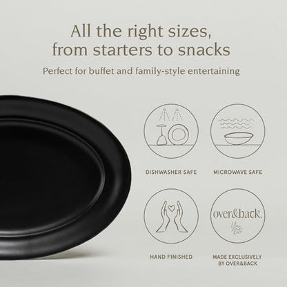 over&back Rim Stoneware Serving Platter - Elegant 1-Piece Oval Serving Platter to Complete Your Kitchen Set - 16" L x 10.8" W Semi-Matte Black - color: Black