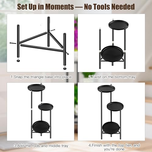 3-Tier Metal Plant Stand for Indoor & Outdoor – Tall Corner Plant Shelf, Vertical Flower Pot Display Rack for Patio, Garden, Balcony, Living Room, Bedroom