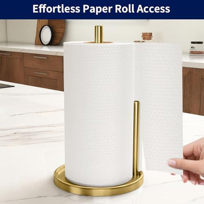 Jesginboo Paper Towel Holder Countertop, Gold Kitchen Paper Towels Holder, Paper Roll Holder with Weighted Base - color: Gold