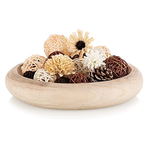 Hanobe Large Wood Decorative Key Bowl for Entryway Table Decor | 12.6" Round Dough Potpourri Moss Holder Tray for Modern Farmhouse Coffee Table Decor - size: 12.6 inches