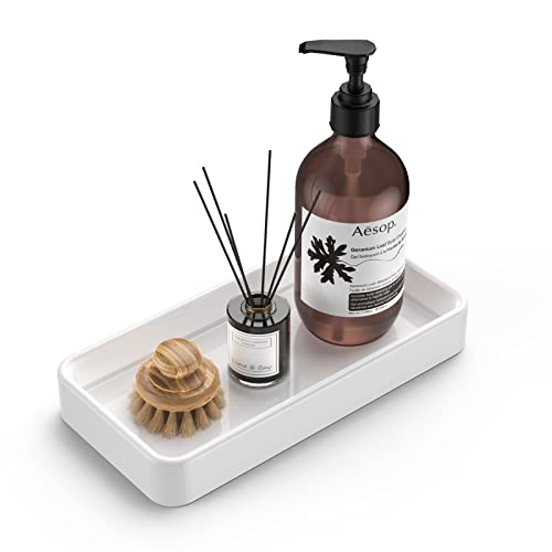 Gurygo 8" - Small Rectangular Vanity Tray for Bathroom - Ceramic Kitchen Soap Tray - Countertop and Vanity Tray - Comestic Holder Bathtub Organizer - Bathroom Tray, (White, Set/1) - color: White, size: 7.9" x 4" x 1.1"