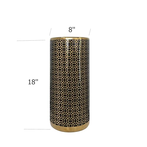 ZOEJADE 18" High Black Gold Umbrella Stand Entryway Walking Stick Holder | Minimalist Luxury Ceramic Umbrella Stand Porcelain Floor Vase for Entryway Porch Indoor Holds Canes and Walking Sticks