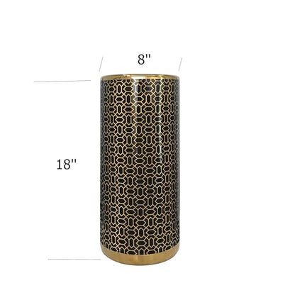 ZOEJADE 18" High Black Gold Umbrella Stand Entryway Walking Stick Holder | Minimalist Luxury Ceramic Umbrella Stand Porcelain Floor Vase for Entryway Porch Indoor Holds Canes and Walking Sticks