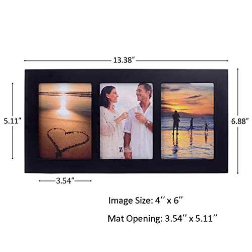 4x6 3-Opening Collage Picture Frame Black Wood | Shatter-resistant glass, tabletop & wall mount, fits 4x6 photos - size: 4x6 - 3 Opening