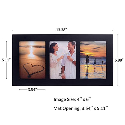 4x6 3-Opening Collage Picture Frame Black Wood | Shatter-resistant glass, tabletop & wall mount, fits 4x6 photos - size: 4x6 - 3 Opening