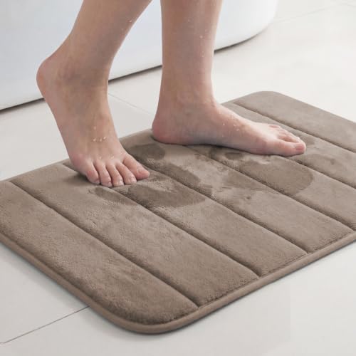 Flamingo P Memory Foam Bath Shower Mat Rug, Quick Dry Soft Non Slip Absorbent Bathroom Mats Rugs, 24x17 Inches, Taupe - color: Taupe Straight Line, size: 24" X 17"