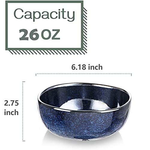vicrays Ceramic Cereal Bowls - 26 Ounce Porcelain Soup Salad Rice Dessert Cream Set - Chip Resistant Dishwasher Microwave Safe - Set of 6 (Blue) - color: Blue