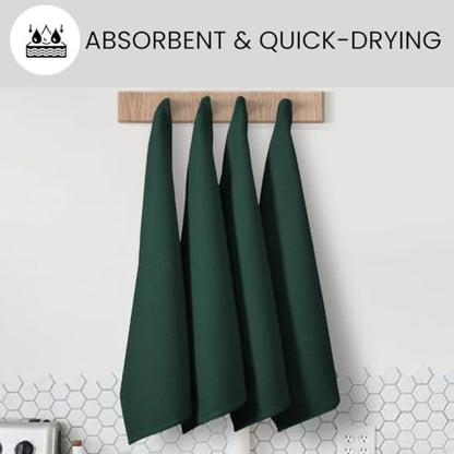 Waffle Kitchen Towels Large 16x26 inch 100% Cotton Set of 4 - Soft Absorbent Washable Tea Towel for Kitchen - Dish Cloths Quick Drying - 320 GSM Quality Dish Towel Green - color: Green