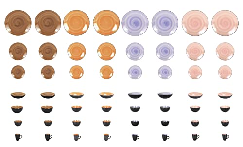 Stoneware Sonoma 56pc Dinnerware Set, Black + Speckled Spin Wash, Mixed Colors of Mocha, Spice, Cobalt and Rose - color: Mix-C