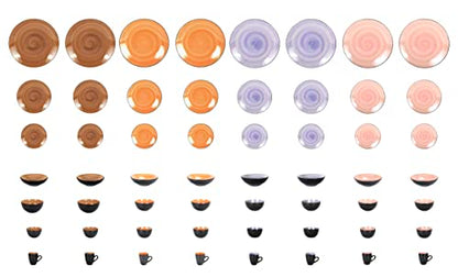 Stoneware Sonoma 56pc Dinnerware Set, Black + Speckled Spin Wash, Mixed Colors of Mocha, Spice, Cobalt and Rose - color: Mix-C