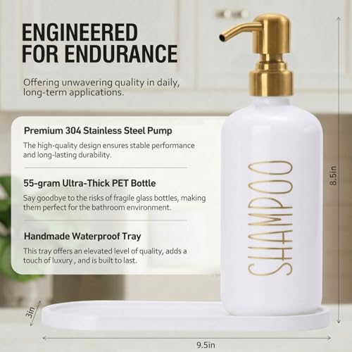 MOMEEMO Shampoo and Conditioner Dispenser Set with Tray, Gold | Refillable Shampoo Conditioner Body Wash Dispenser for Shower, Empty Shampoo Bottles, Bathroom Shower Soap Dispenser Set - color: White Gold