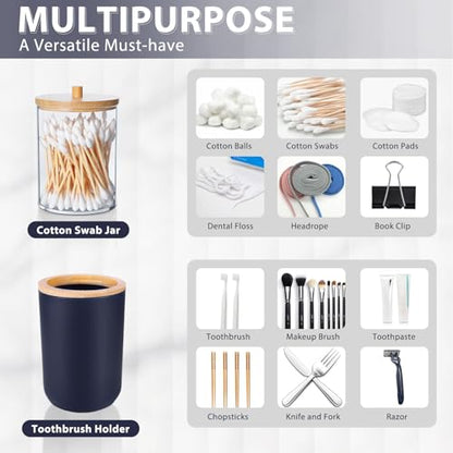 Bathroom Accessories Set 5Piece Navy Blue Bathroom Sets, Toothbrush Holder, Toothbrush Cup, Lotion Soap Dispenser, Soap Dish and Qtip Holder Bathroom Decor - style: Navy Blue