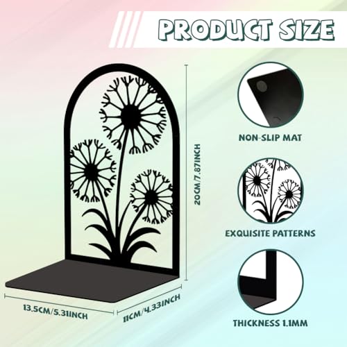 5.3"x4.3"x7.9" Metal Bookends, Heavy Duty Book Ends for Shelves | Dandelion Theme Cast Iron Book Supports, 1 Pair Decor Stoppers for Desk, Library, Office & Home Shelves - style: Gothic Crow