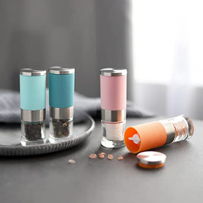 VEVOK CHEF Small Salt and Pepper Grinder 4Pcs Portable Mini Glass Salt Spices Grinder Ceramic Salt Black Pepper Shakers Tiny Pepper Mill Salt Grinder for Travel Lunch Box Kitchen Gift - color: colorful