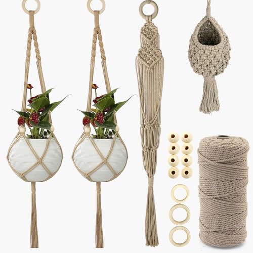 BUFANTL Macrame Kit for Beginners, 4-in-1 Plant Hanger Set - DIY Hanging Planter Craft Kit with 3 Tutorials for Home & Garden Decor, Ideal Handmade Gift - color: Y05