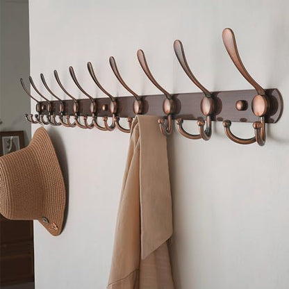 Coat Rack Wall Mount - 38” Long 10-Tri-Hooks Heavy Duty Coat Hanger Rail Wall Hooks for Hanging Coats Hats Clothing Clothes Purse Mudroom Entryway, Antique Copper, Pack of 2 - color: Antique Copper, size: L=38” (2 Pcs)