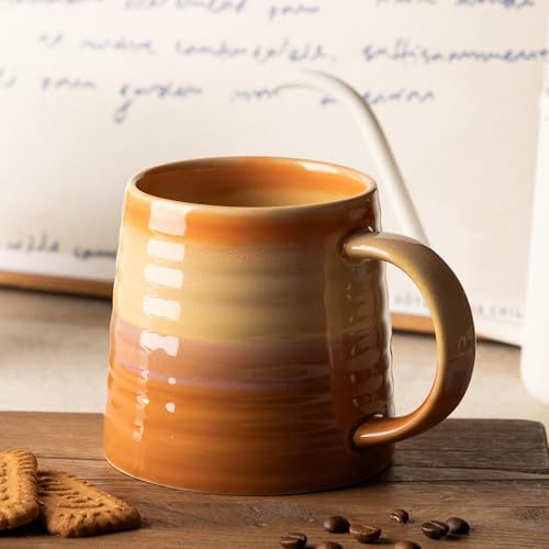 15.5oz Large Heavyweight Ceramic Mug, Reactive Glaze (Orange) | 15.5oz Medium-Large, Heavy Weighted Stoneware, Reactive Transmutation Glaze, Microwave & Dishwasher Safe, Gift Box - color: Orange