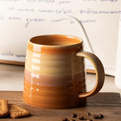 15.5oz Large Heavyweight Ceramic Mug, Reactive Glaze (Orange) | 15.5oz Medium-Large, Heavy Weighted Stoneware, Reactive Transmutation Glaze, Microwave & Dishwasher Safe, Gift Box - color: Orange