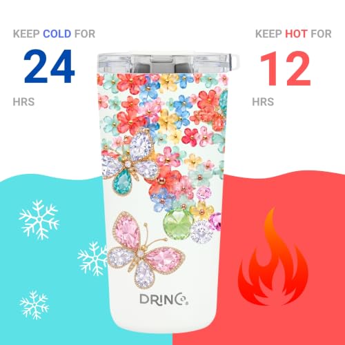 Drinco - 20 oz Stainless Steel Tumbler | Double Walled Vacuum Insulated Mug With Lid, 2 Straws, For Hot & Cold Drinks (20oz Garland) - color: 20oz Garland