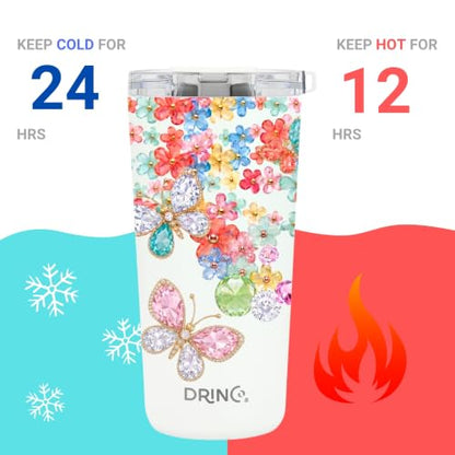 Drinco - 20 oz Stainless Steel Tumbler | Double Walled Vacuum Insulated Mug With Lid, 2 Straws, For Hot & Cold Drinks (20oz Garland) - color: 20oz Garland