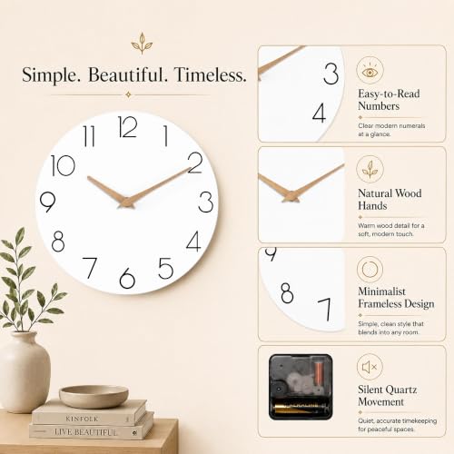 cicininc 12 Inch Battery Operated Wall Clock, Silent Analog, White | Kitchen | Office | Bedroom | Modern Style | Easy-to-read Numbers - color: B_white, size: 12"