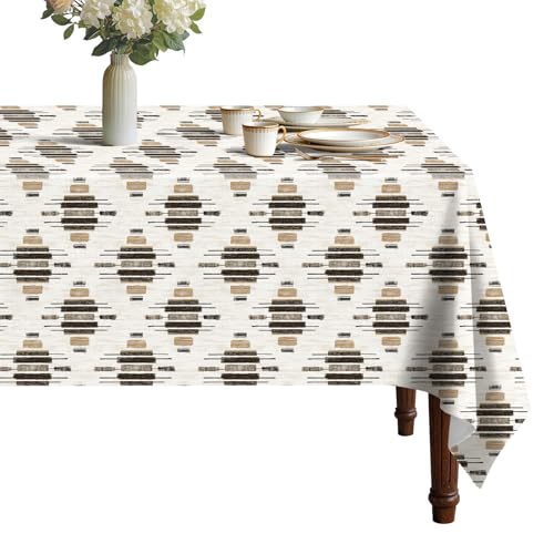 Boho Tribal Vinyl Tablecloth with Flannel Backing for Rectangle Tables | Waterproof, Stain Resistant, Wrinkle Free Vinyl Tablecloth with Easy Wipeable Surface for Kitchen Dining and Party Use - color: Boho Tribal, size: 84" x 60" (Rectangular)