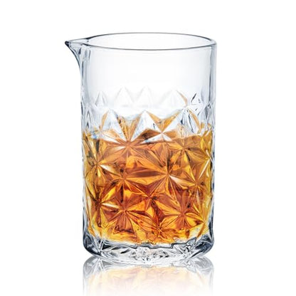 KITESSENSU Cocktail Mmixing Glass 24oz 710ml, Crystal Bartender Accessories | Glass Beaker to Mix & Stir Cocktails, Thick and Sturdy Bottom, Premium Seamless Design, Lead-Free Crystal, Diamond-Cut design - size: 24 Ounces