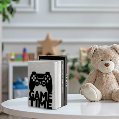 5.3"x4.3"x6.3" Metal Bookends, Heavy Duty Book Ends for Shelves | Game Theme Cast Iron Book Supports, 1 Pair Decor Stoppers for Desk, Library, Office & Home Shelves - style: Game
