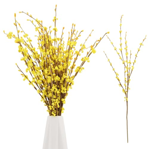 10Pcs Yellow Artificial Jasmine Flowers Stem for Vase DIY Wreath Decor | 17.5" Faux Jasmine Flower Bouquet Pussy Willow Branches Vase Filler Spring Home Wedding Table Centerpieces Decor - color: Yellow, size: 10pcs-17.5''