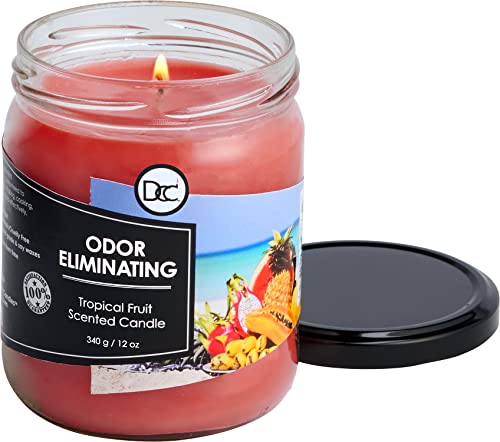Tropical Fruit Odor Eliminating Highly Fragranced Candle - Eliminates 95% of Pet, Smoke, Food, and Other Smells Quickly - Up to 80 Hour Burn time - 12 Ounce Premium Soy Blend - color: Tropical Fruit